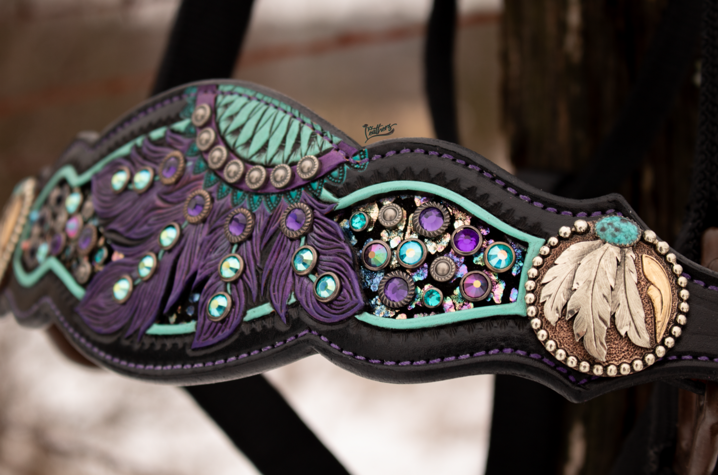 Turquoise and Purple Crystal Dream Catcher Bronc Halter
