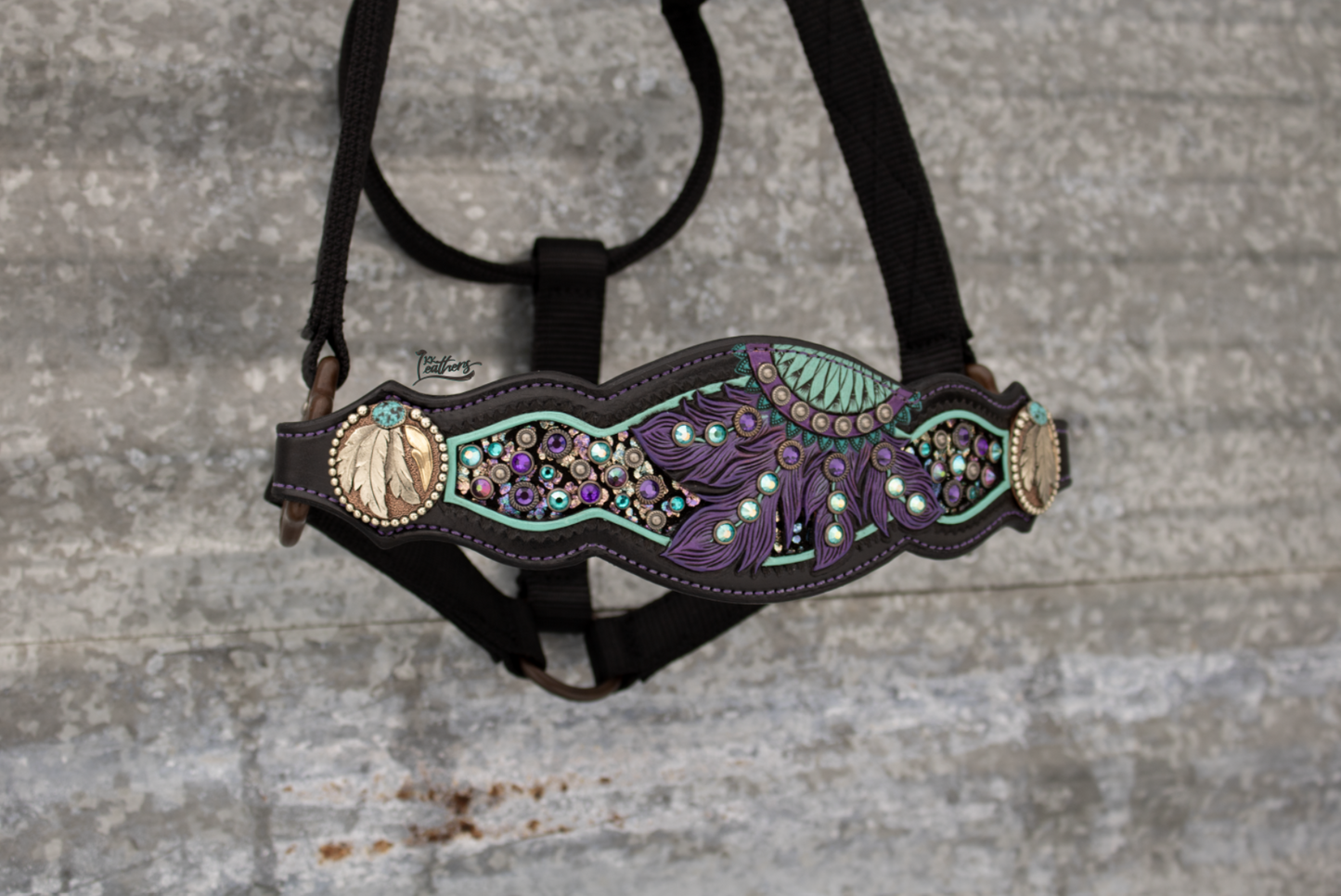 Turquoise and Purple Crystal Dream Catcher Bronc Halter