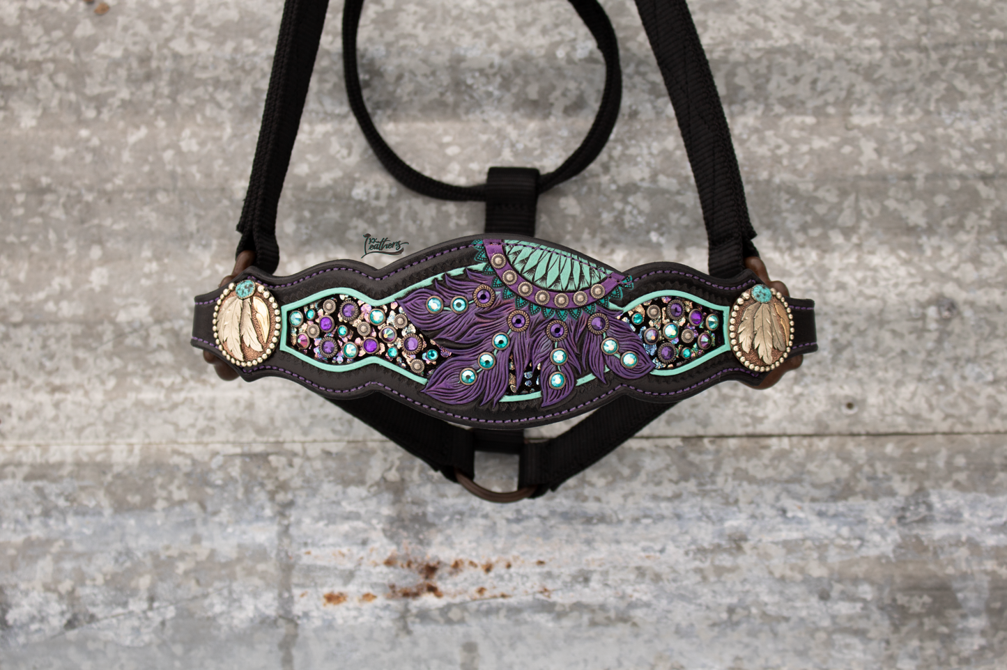 Turquoise and Purple Crystal Dream Catcher Bronc Halter