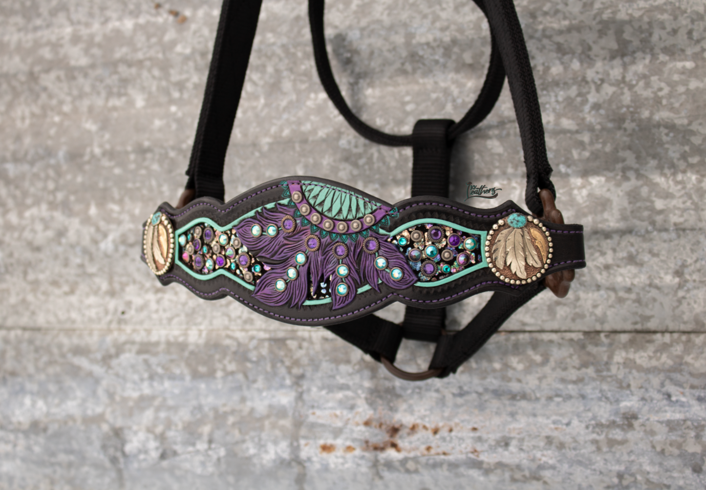 Turquoise and Purple Crystal Dream Catcher Bronc Halter