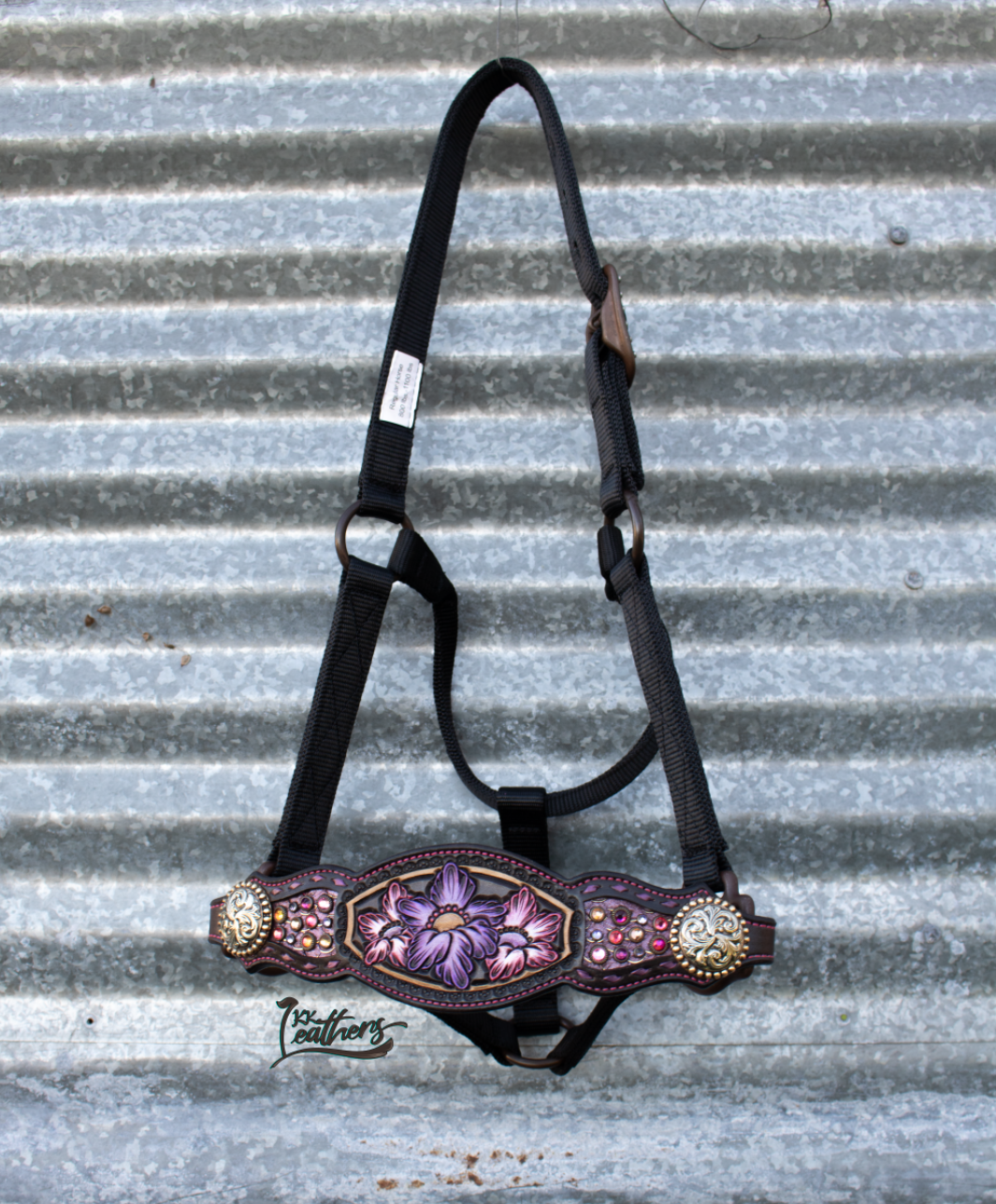 Pink Purple Brass Floral Bronc Halter