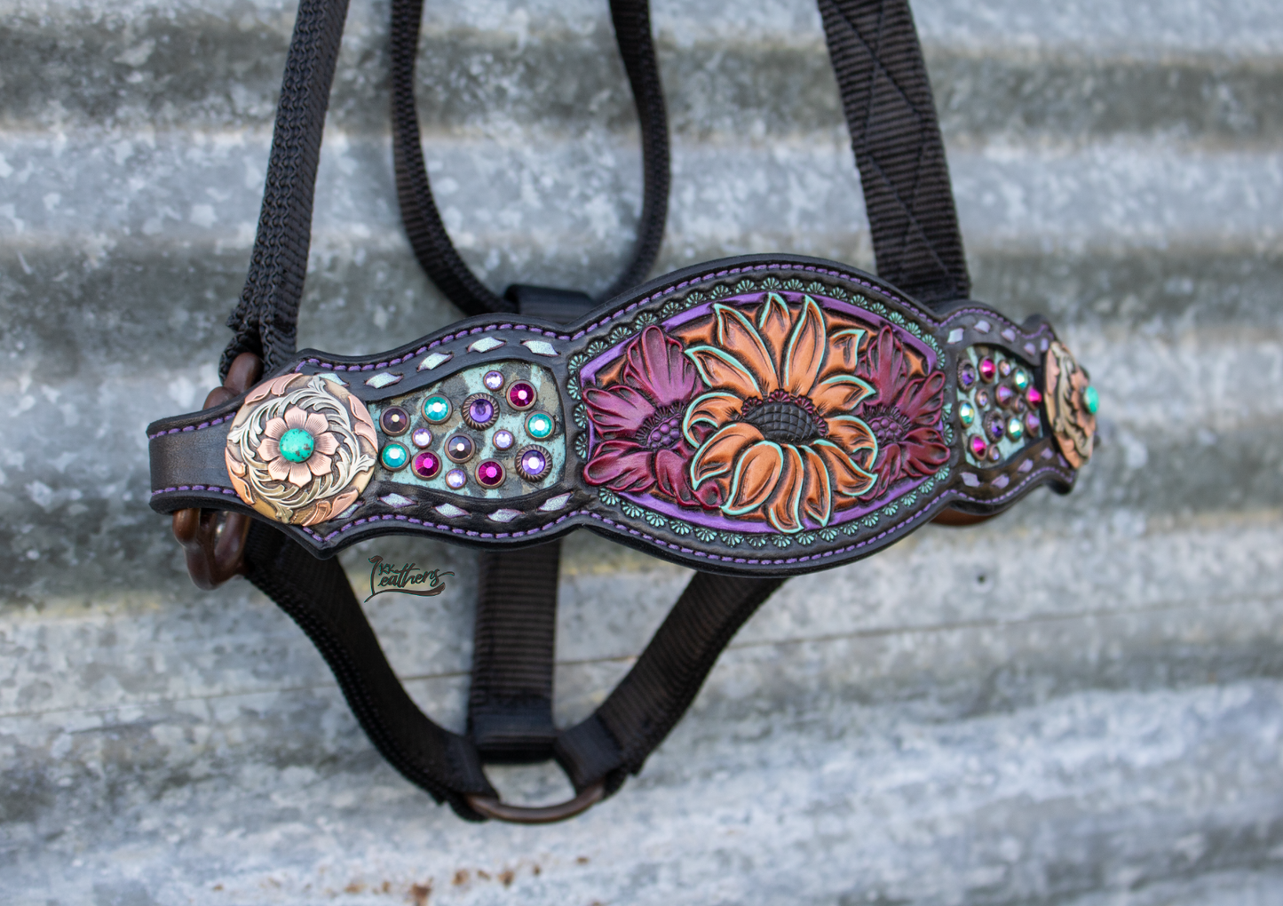 Pink Purple Turquoise Floral Bronc Halter