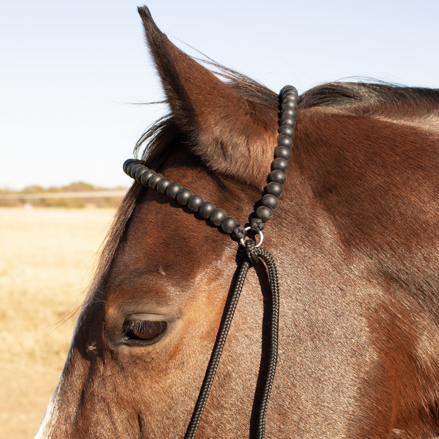 Black Silicone Beaded Browband Draw Bit Headstall