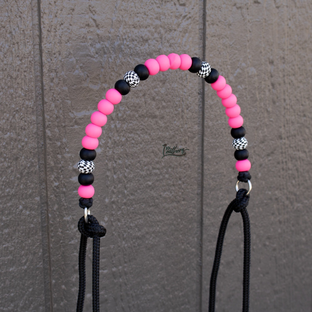 Neon Pink Checkered Brow Balancer Silicone Beaded Draw Bit Headstall