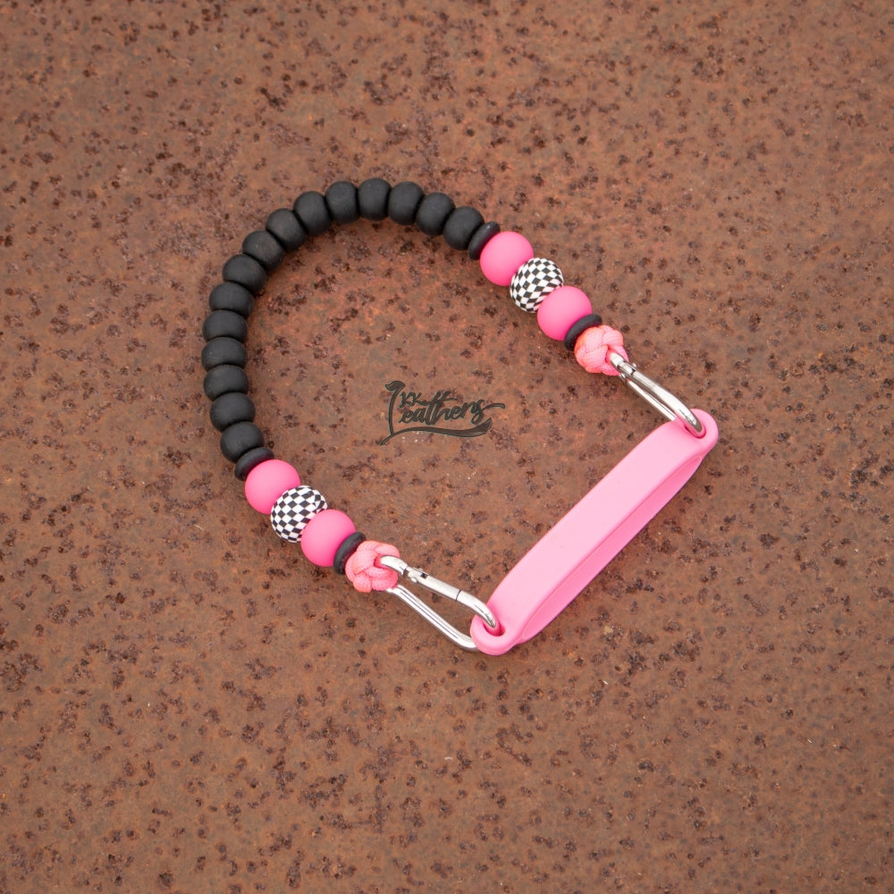Neon Pink Black Checkered Silicone Beaded Tumbler Strap
