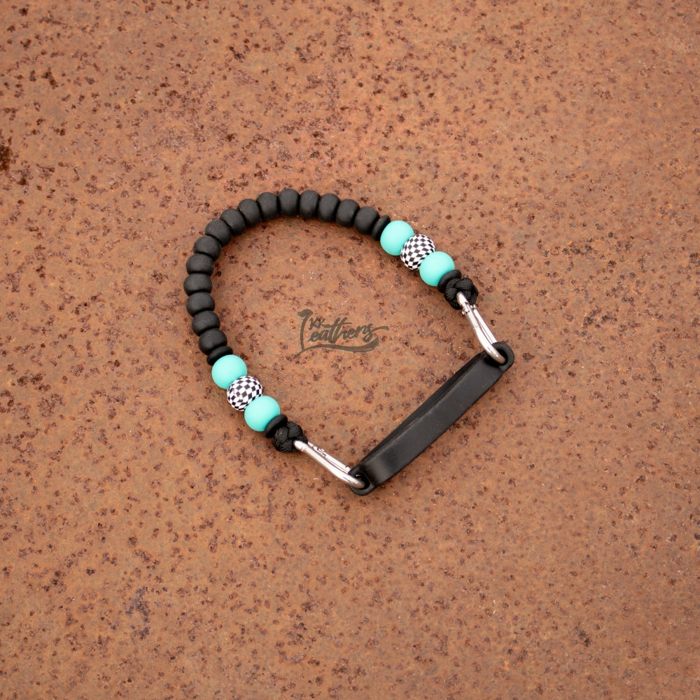 Turquoise Black Checkered Silicone Beaded Tumbler Strap