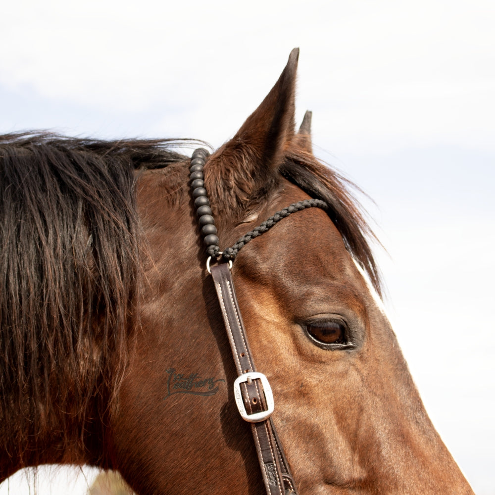 Neon Pink Beaded Browband Leather Headstall