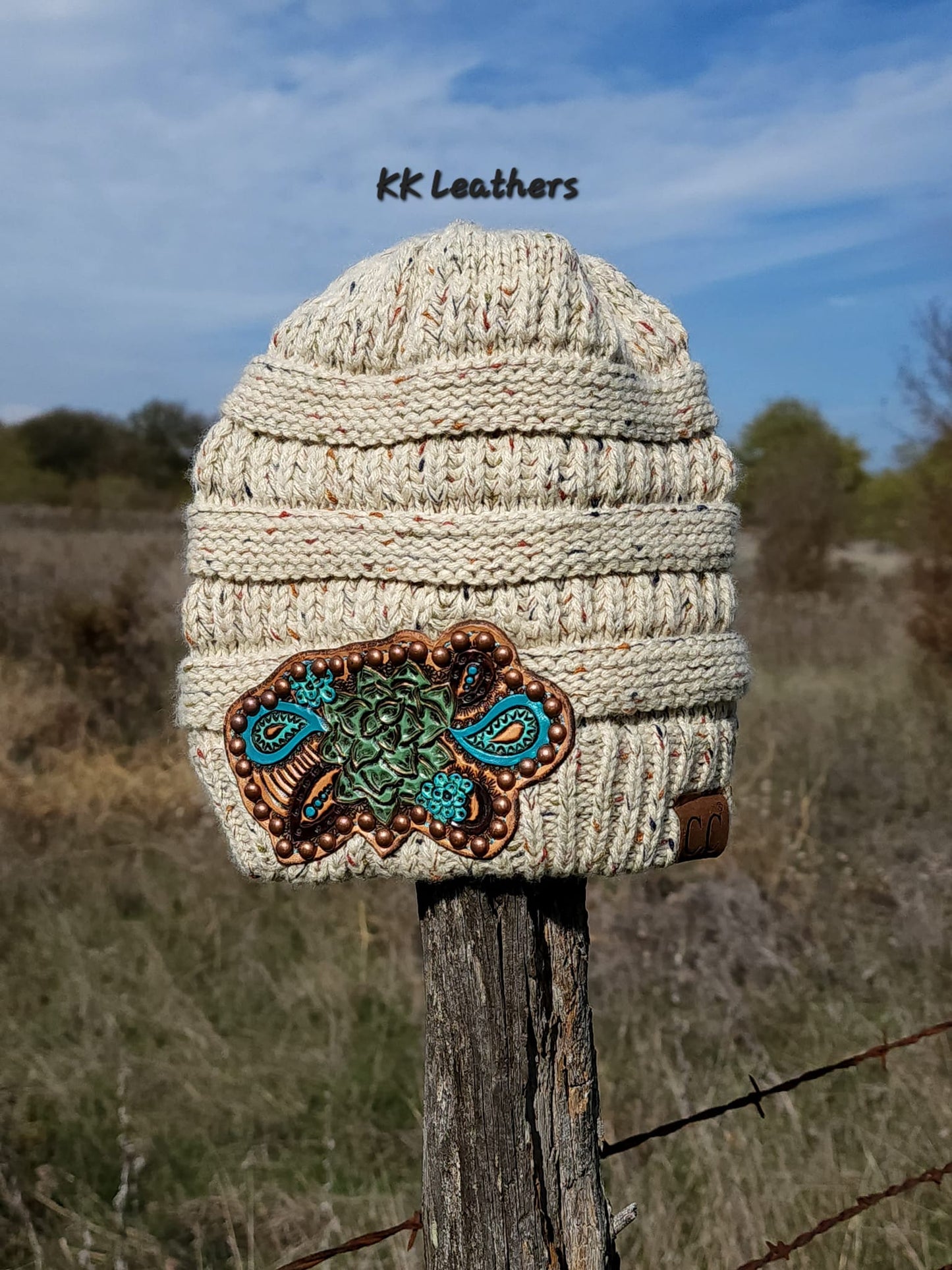 KK Leathers Leather Patch Natural CC Beanie