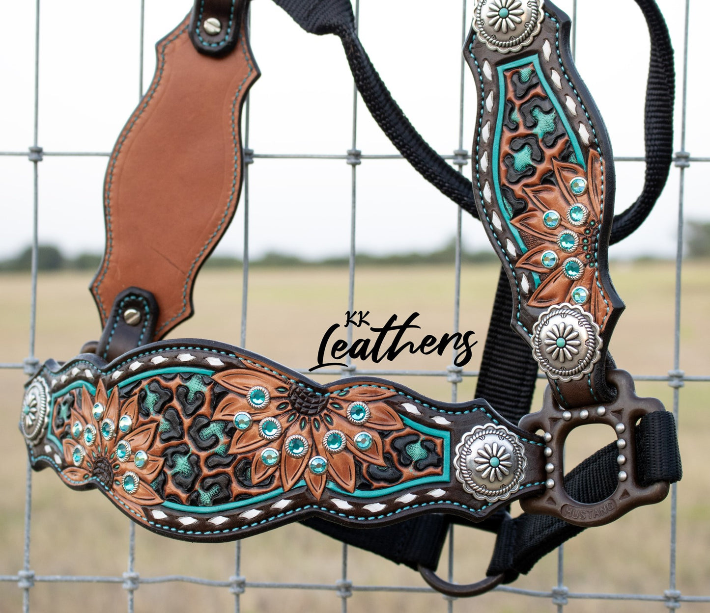Timeless Turquoise Leopard Sunflower 3 Piece Bronc Halter