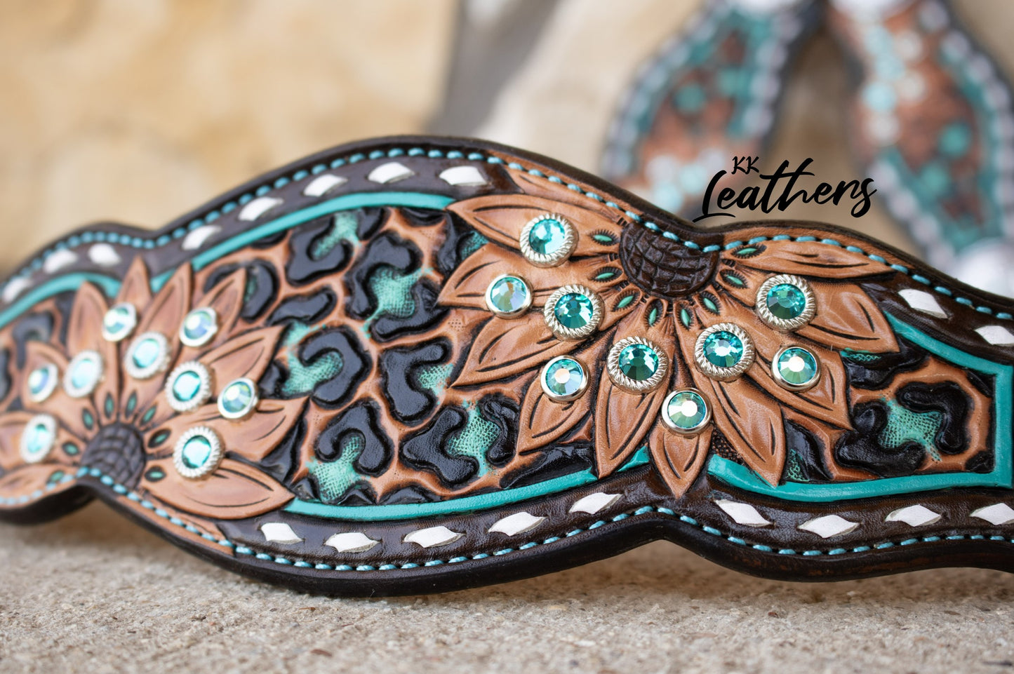 Timeless Turquoise Leopard Sunflower 3 Piece Bronc Halter