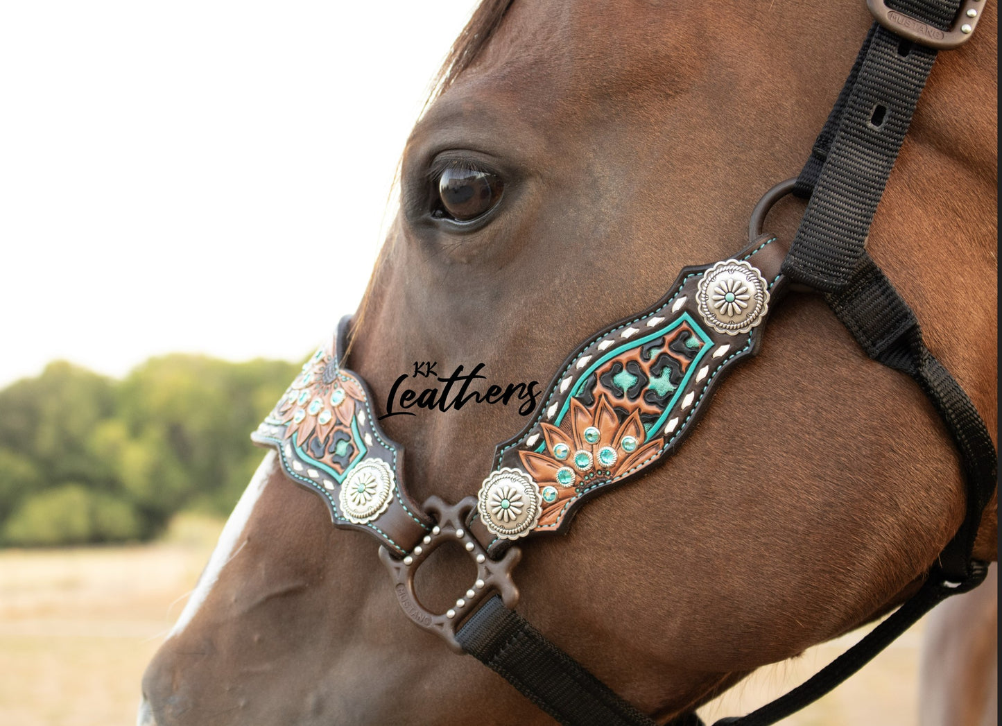 Timeless Turquoise Leopard Sunflower 3 Piece Bronc Halter