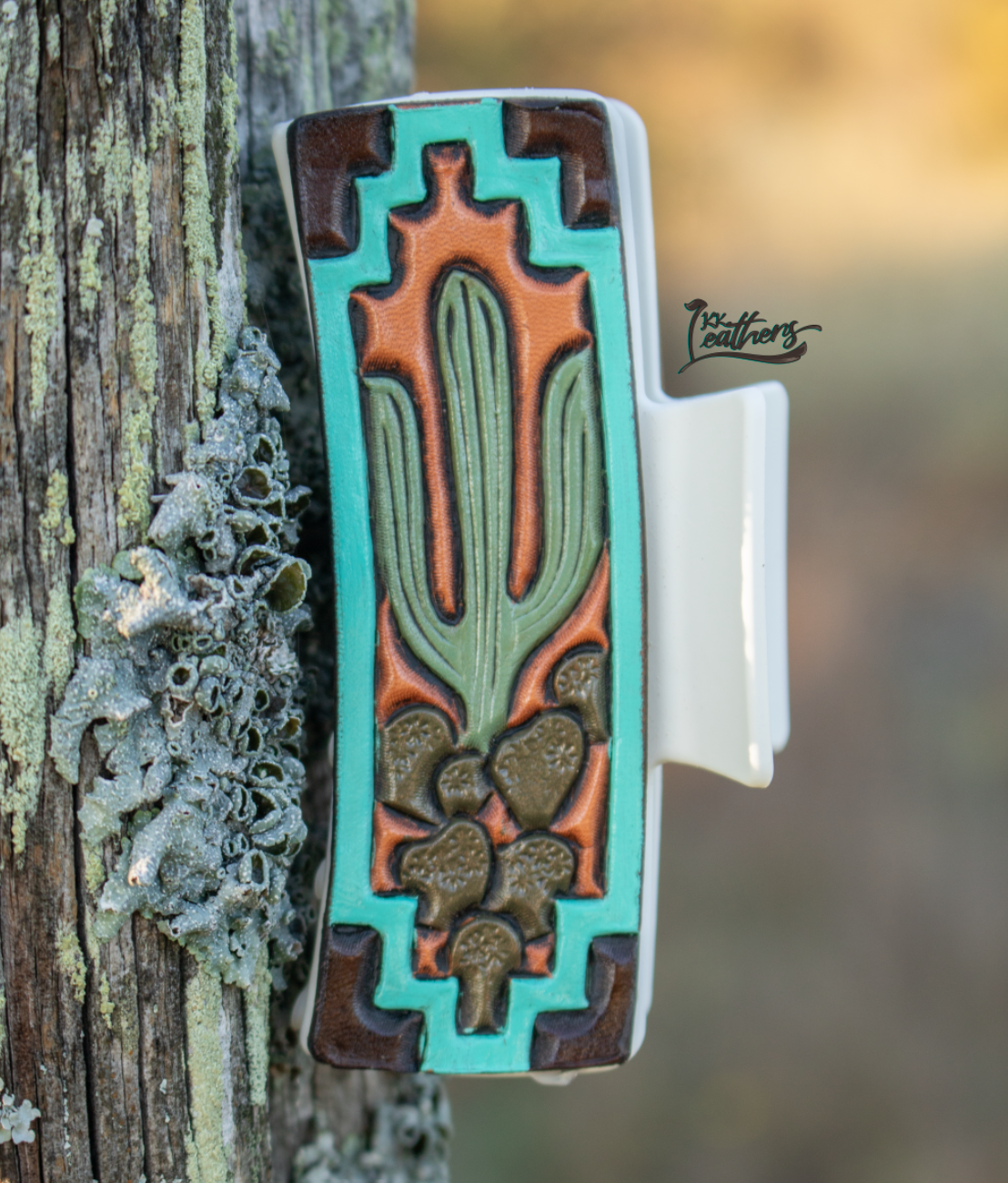Turquoise Saguaro Cactus Hair Claw Clip