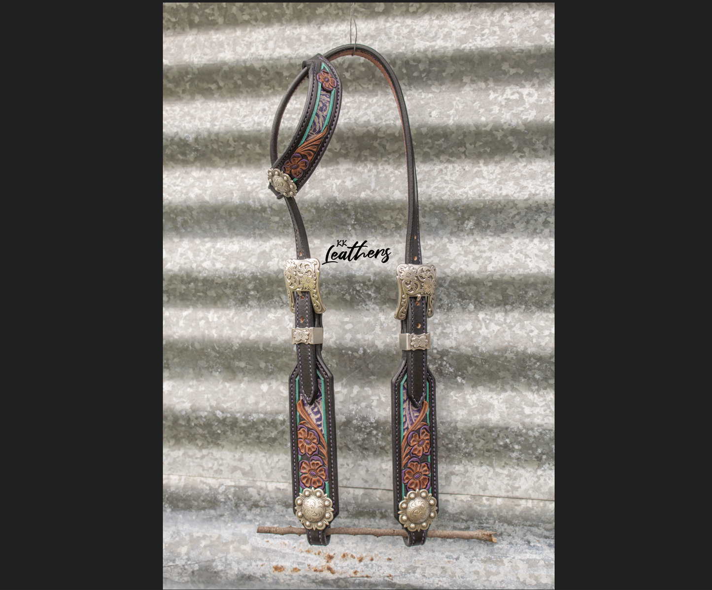 Purple Floral Single Ear Headstall