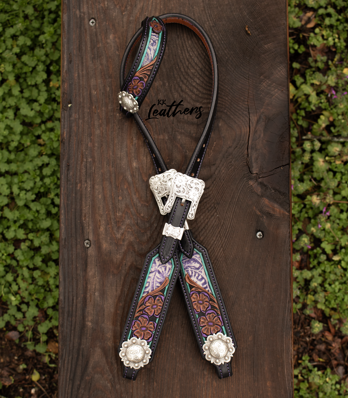 Purple Floral Single Ear Headstall