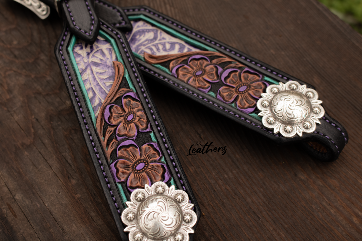Purple Floral Single Ear Headstall
