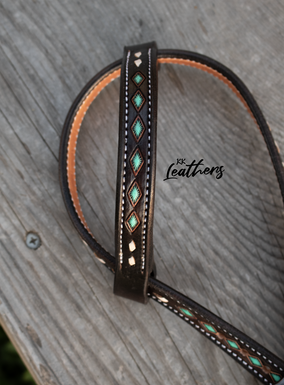 Mint Floral Buckstitched Single Ear Headstall
