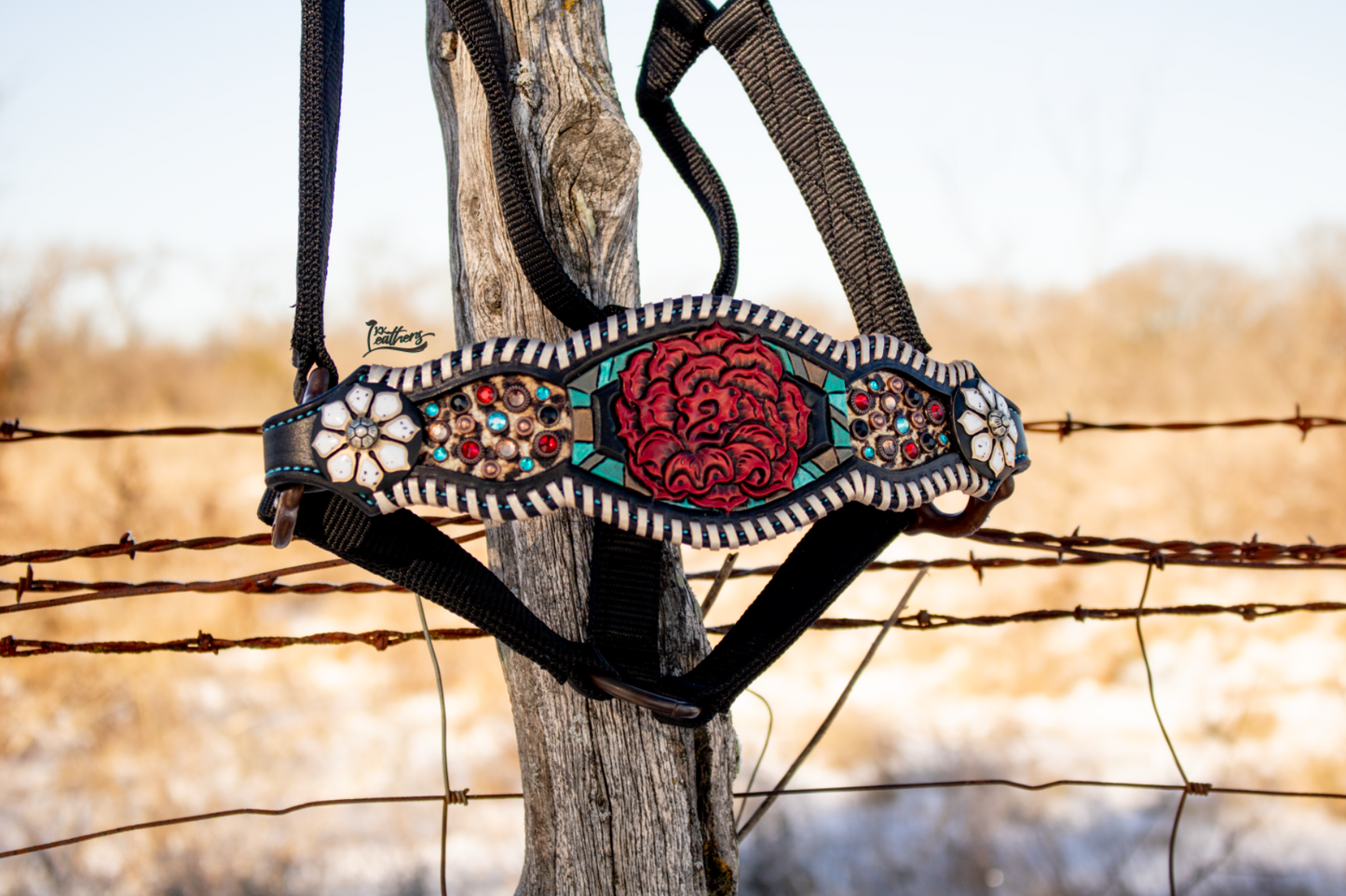 Vintage Zuni Rose Whipstitch Bronc Halter