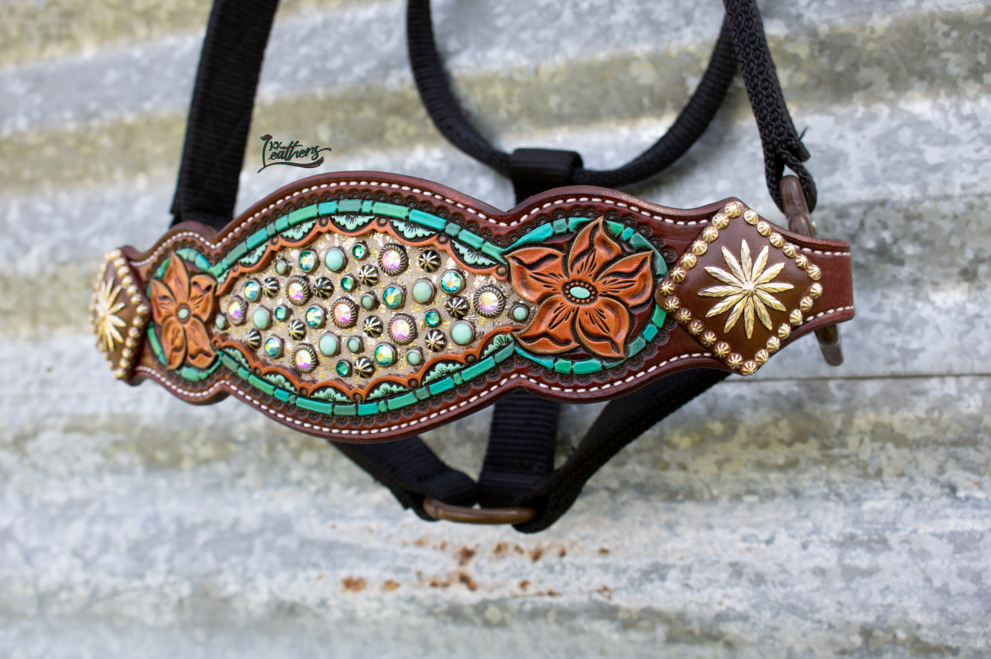 Turquoise Zuni Flower Bronc Halter