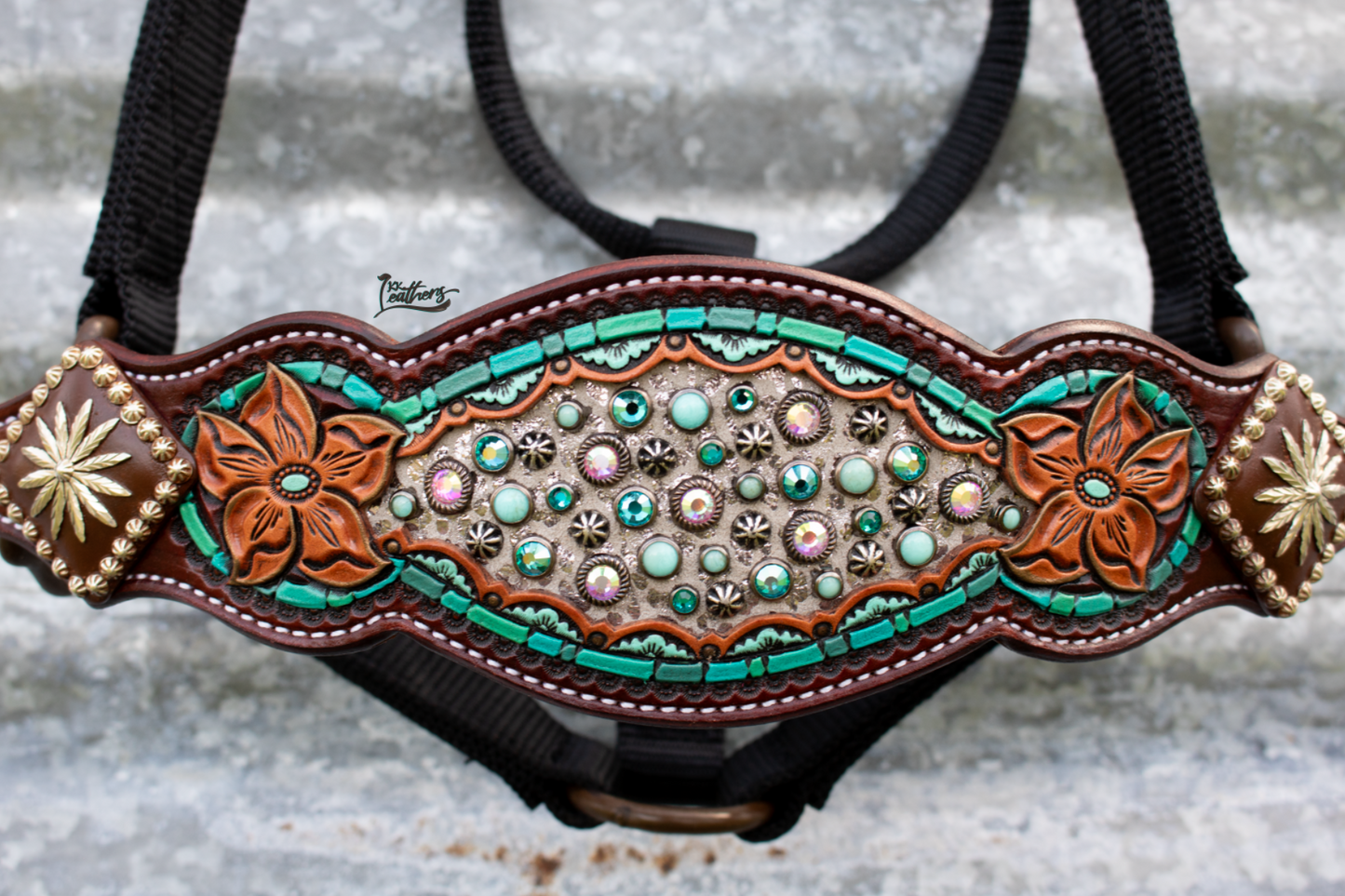 Turquoise Zuni Flower Bronc Halter