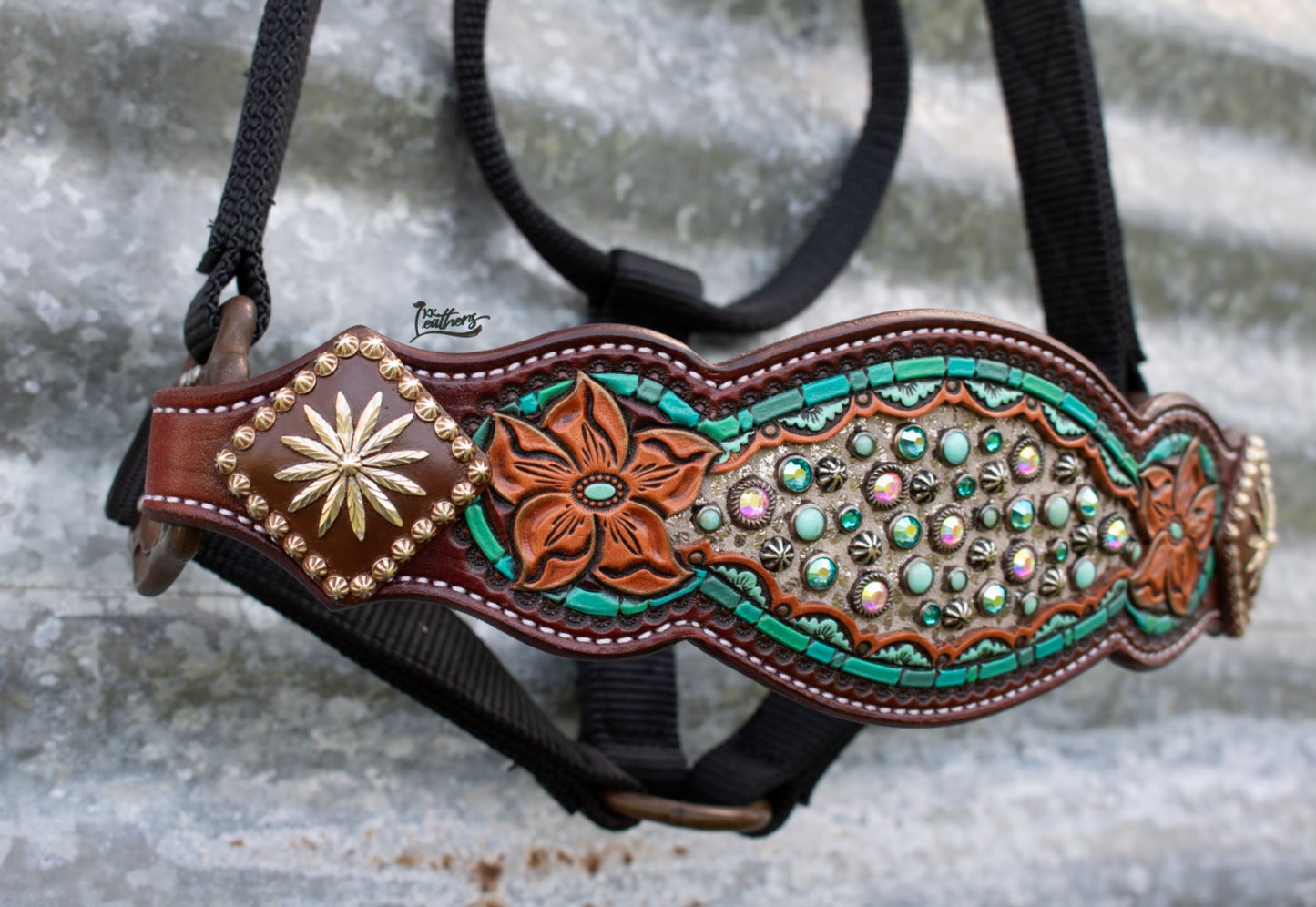 Turquoise Zuni Flower Bronc Halter