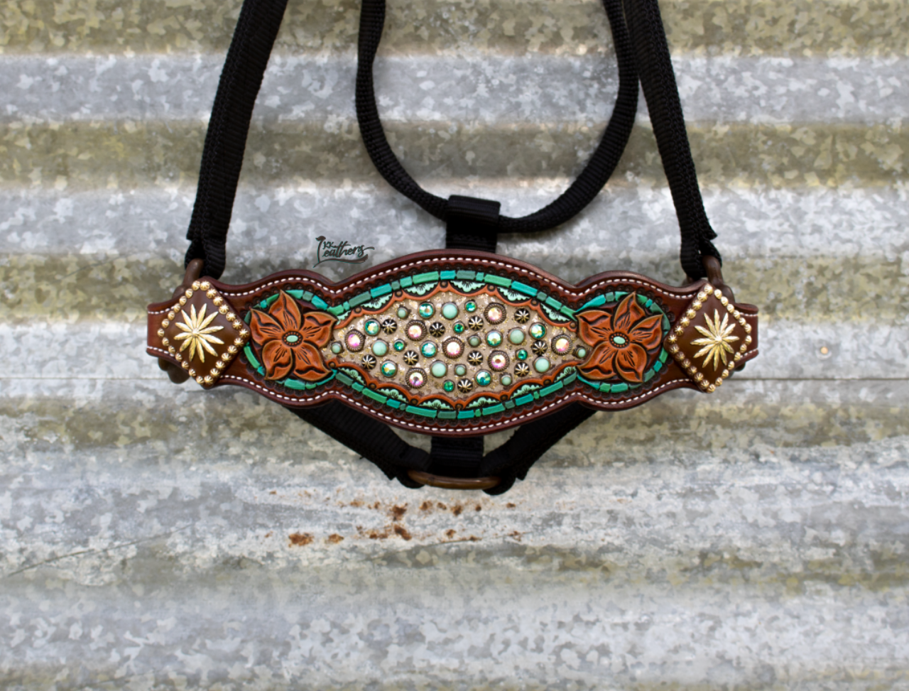 Turquoise Zuni Flower Bronc Halter
