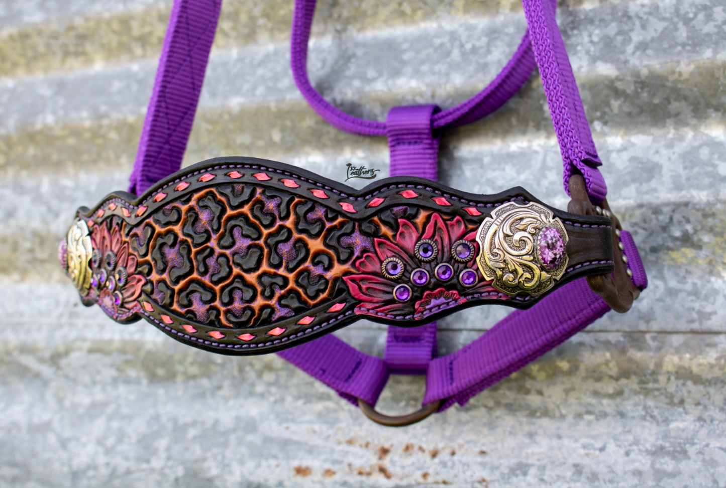 Pink and Purple Sunflower Leopard Bronc Halter