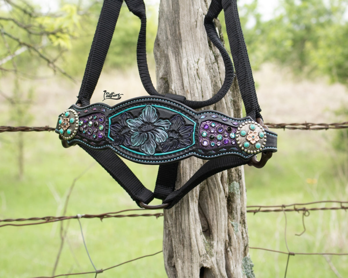 Turquoise Purple Floral Bronc Halter