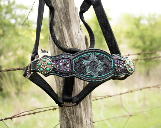 Turquoise Purple Floral Bronc Halter