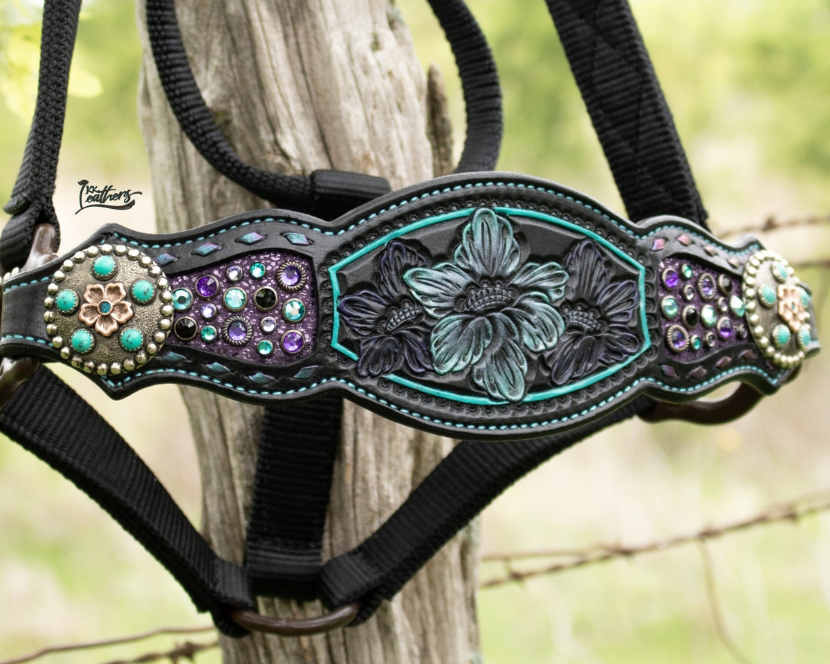 Turquoise Purple Floral Bronc Halter