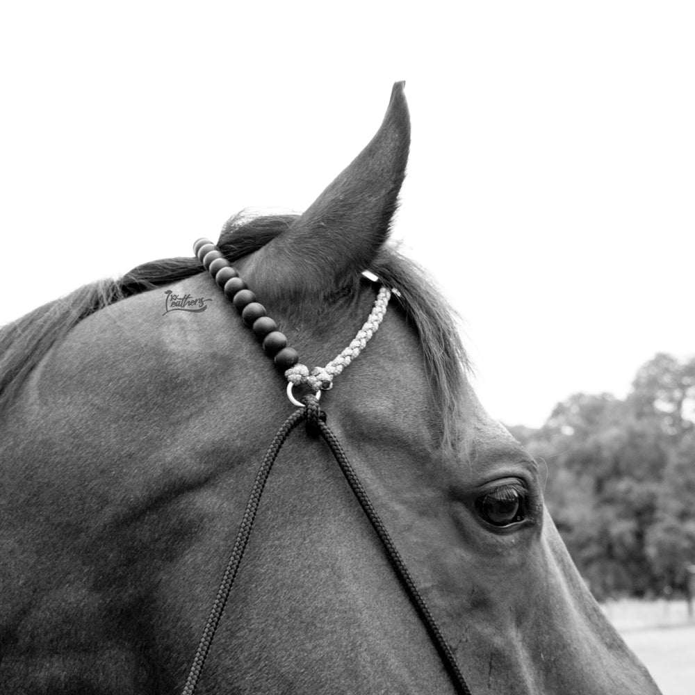 Solid Black Brow Balancer Silicone Beaded Draw Bit Headstall