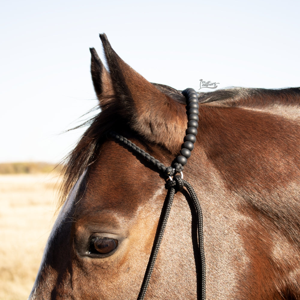 Black Silicone Beaded Paracord Browband Draw Bit Headstall