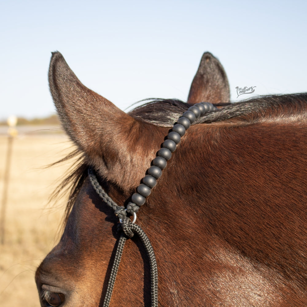 Black Silicone Beaded Paracord Browband Draw Bit Headstall