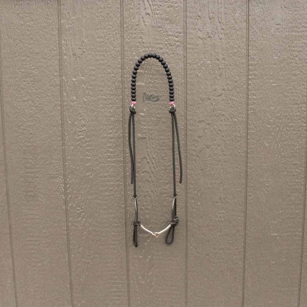 Rose Pink Black Silicone Beaded Draw Bit Headstall