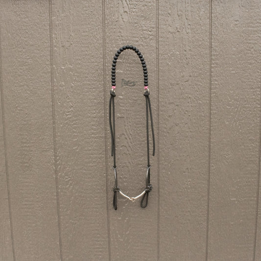 Rose Pink Black Silicone Beaded Draw Bit Headstall