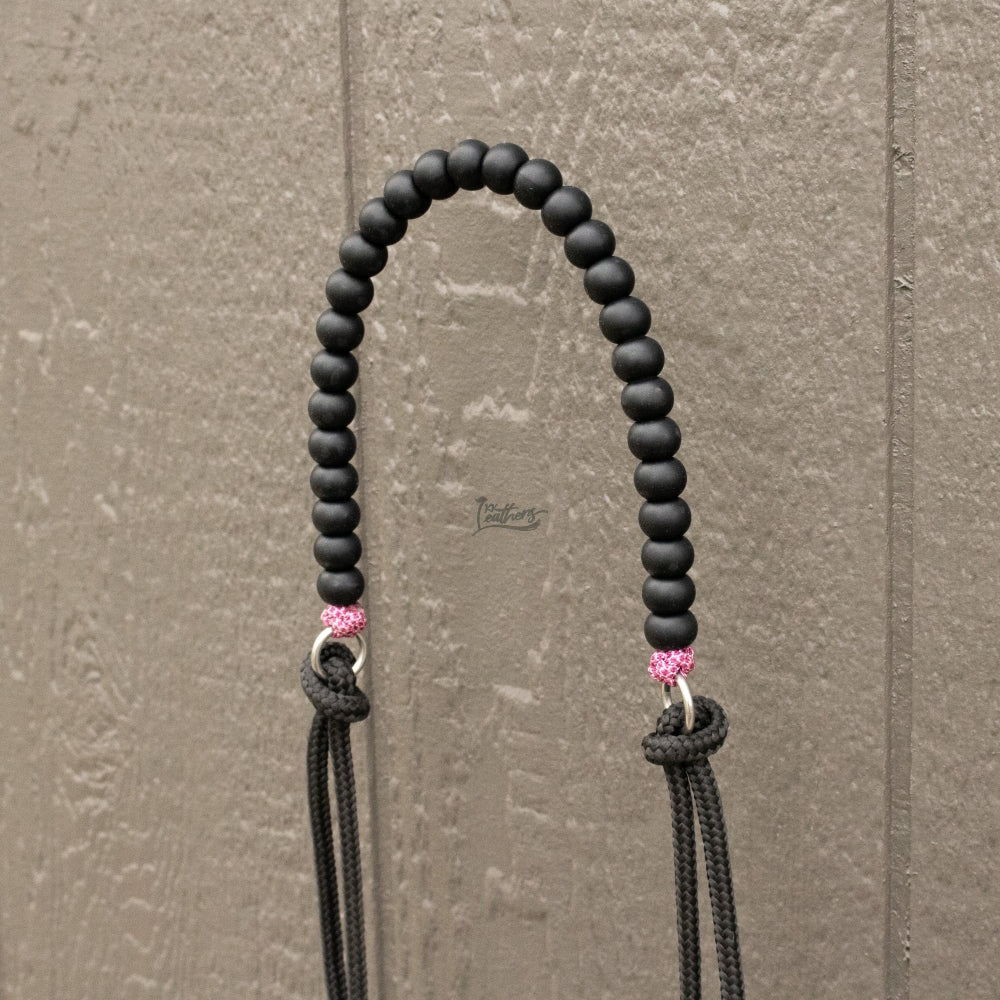 Rose Pink Black Silicone Beaded Draw Bit Headstall