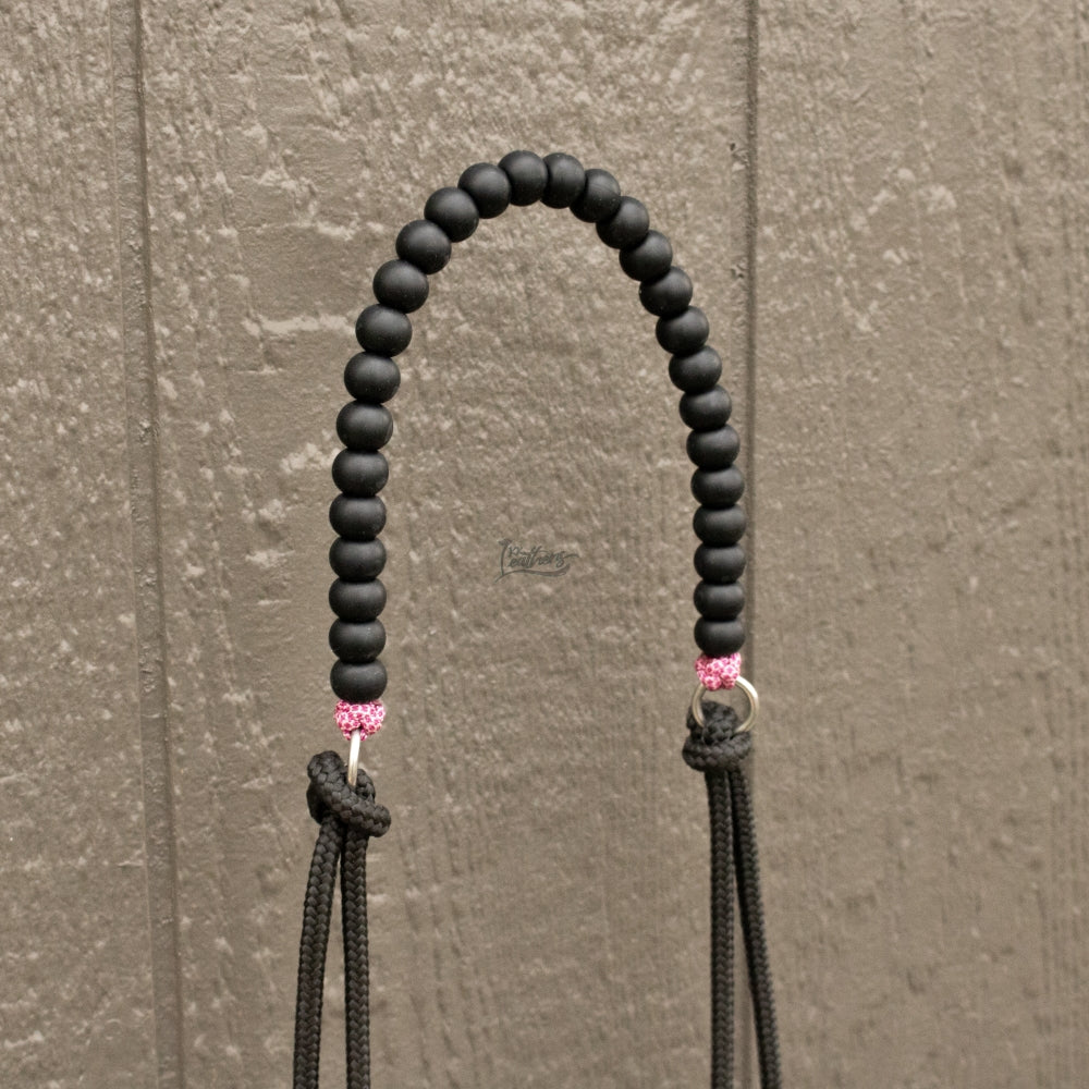 Rose Pink Black Silicone Beaded Draw Bit Headstall