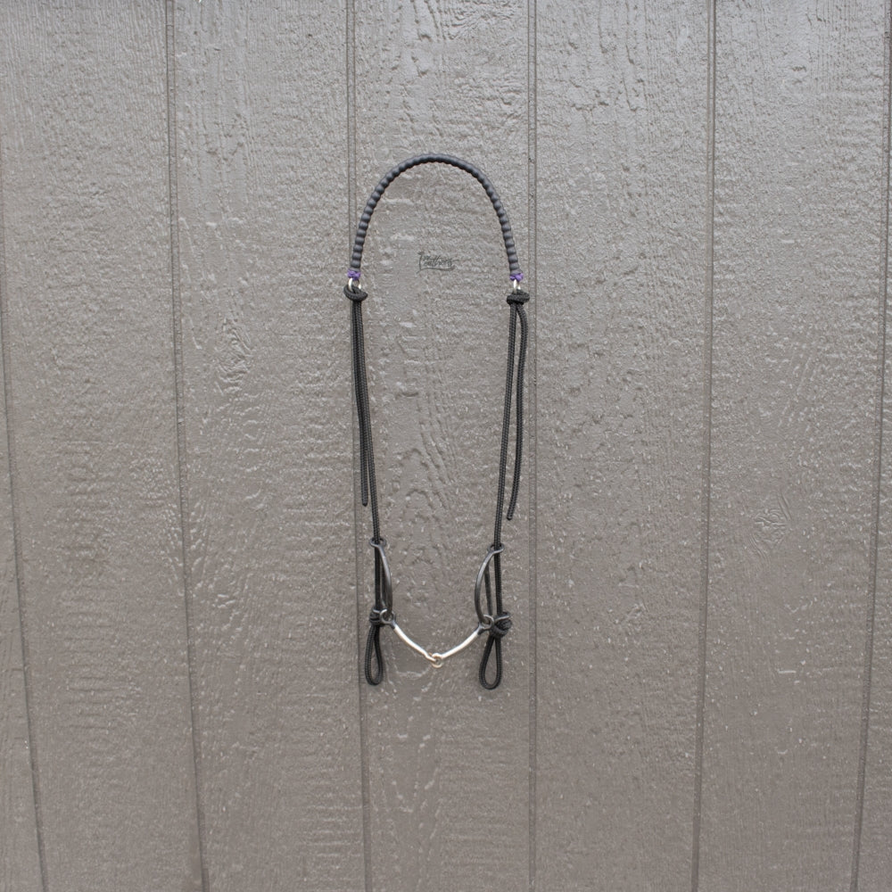 Black Purple Beaded Draw Bit Headstall