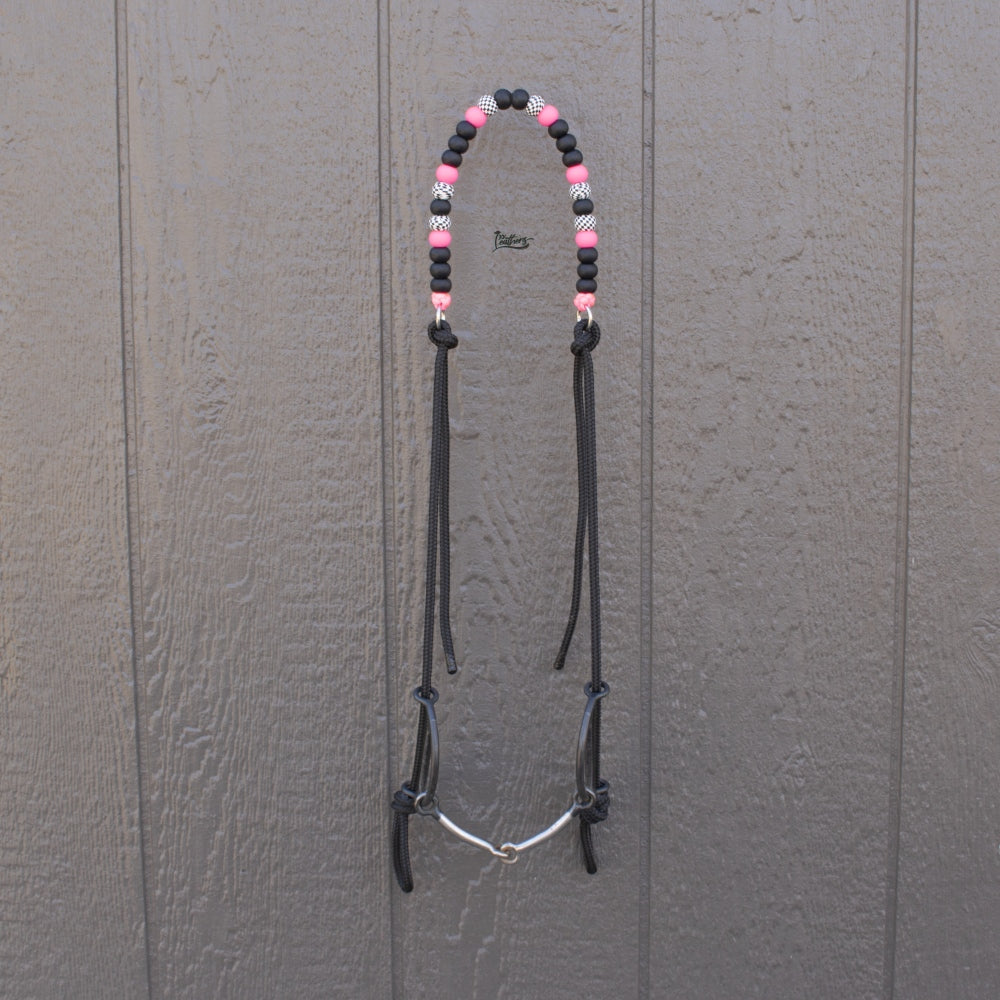 Black Neon Pink Checkered Silicone Beaded Draw Bit Headstall