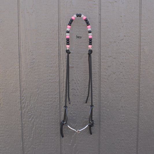 Black Neon Pink Checkered Silicone Beaded Draw Bit Headstall