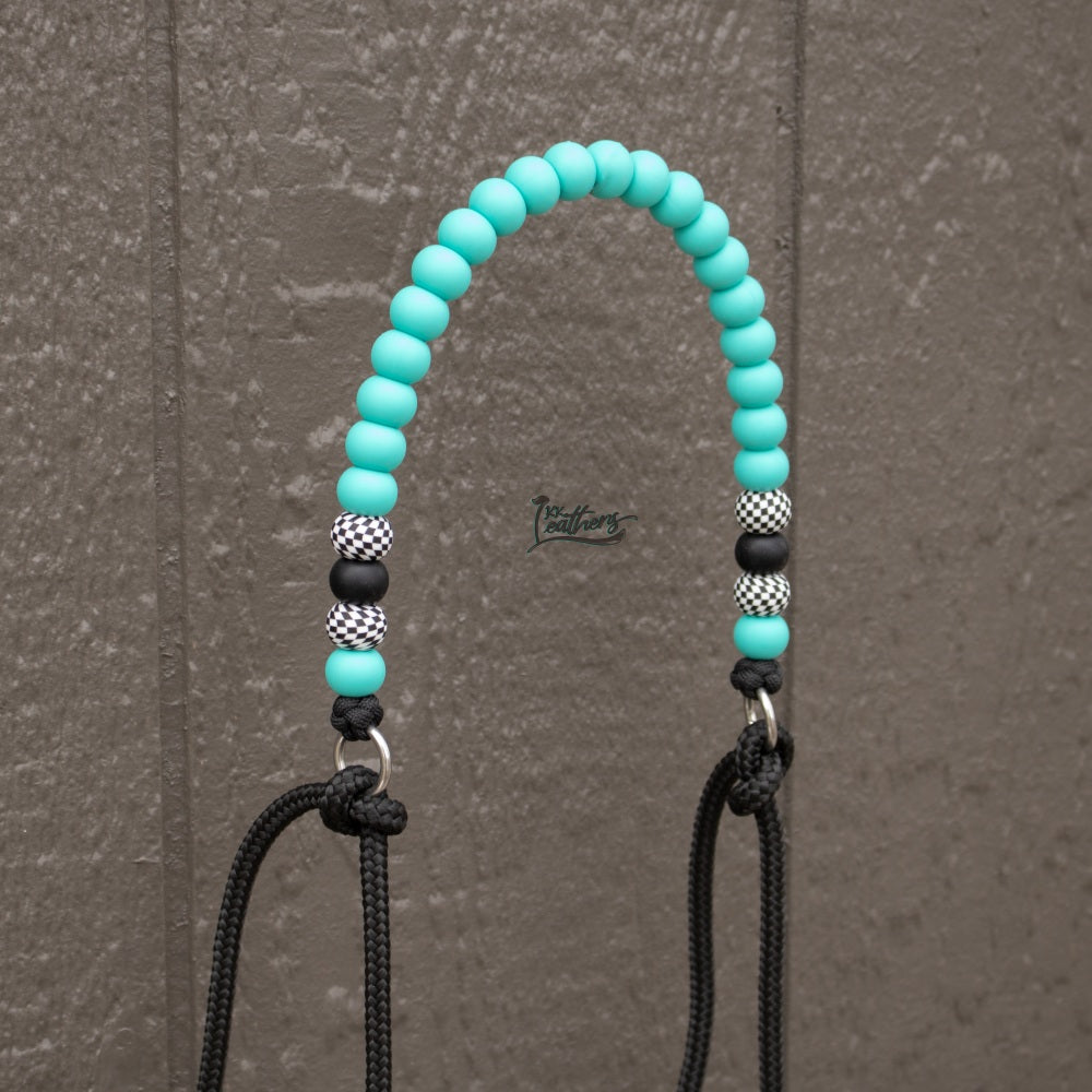 Turquoise Checkered Brow Balancer Silicone Beaded Draw Bit Headstall