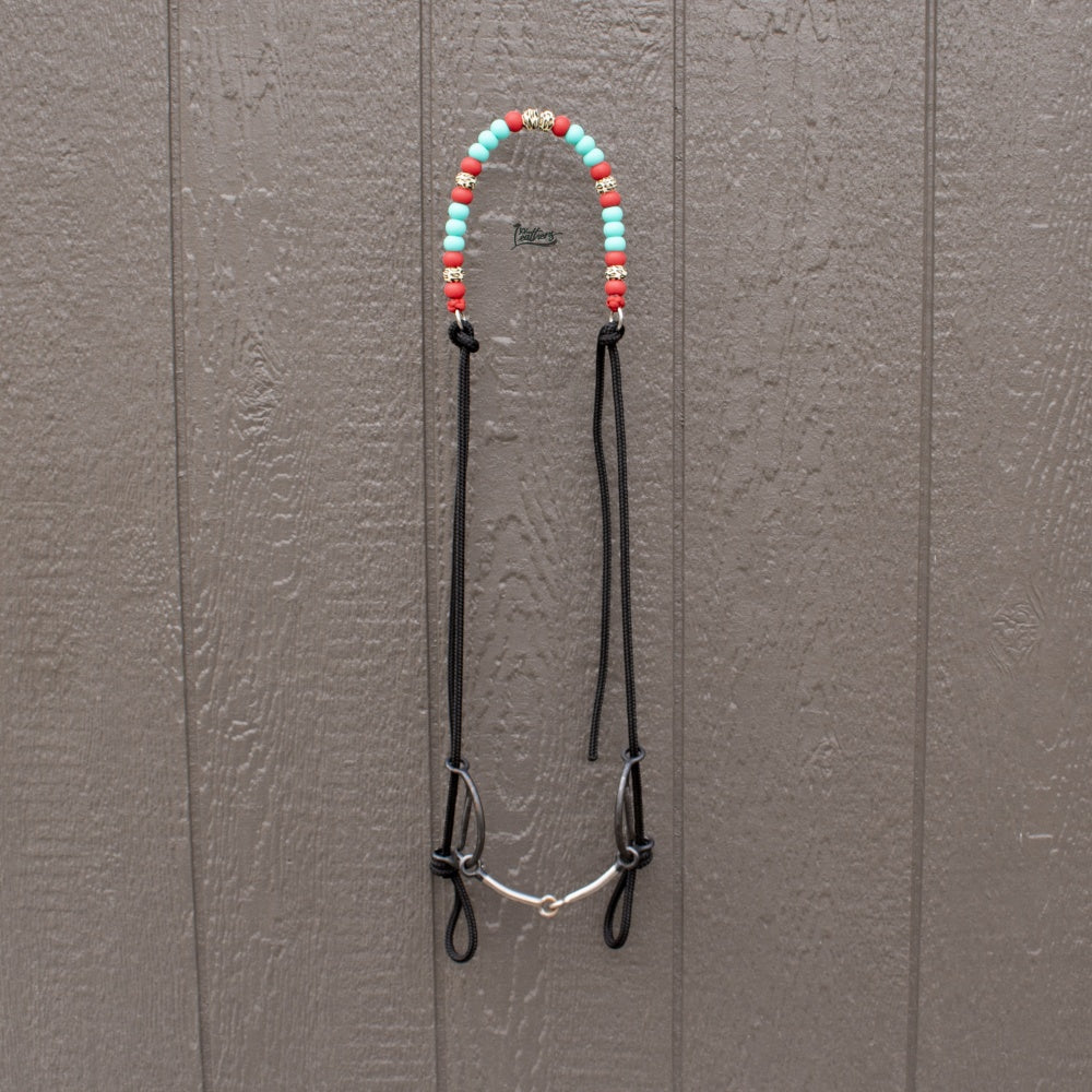 Turquoise Red Leopard Silicone Beaded Draw Bit Headstall