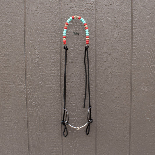 Turquoise Red Leopard Silicone Beaded Draw Bit Headstall