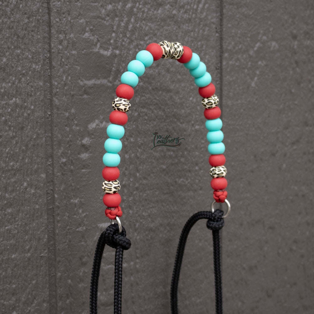 Turquoise Red Leopard Silicone Beaded Draw Bit Headstall