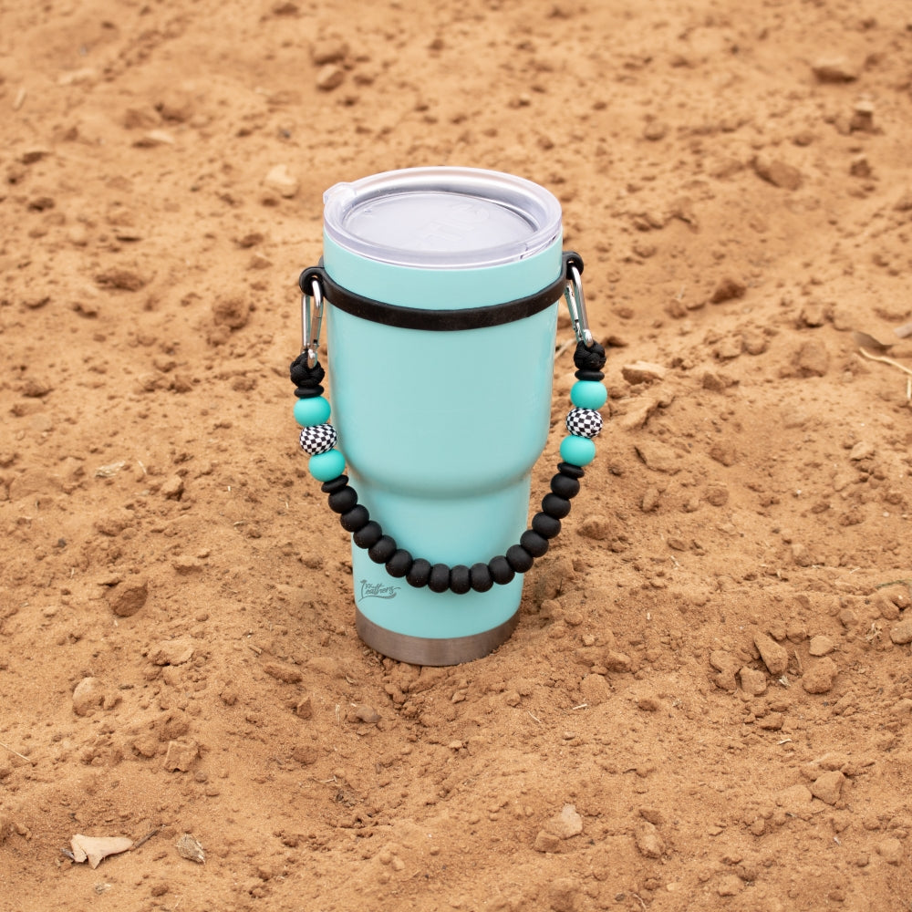 Turquoise Black Checkered Silicone Beaded Tumbler Strap
