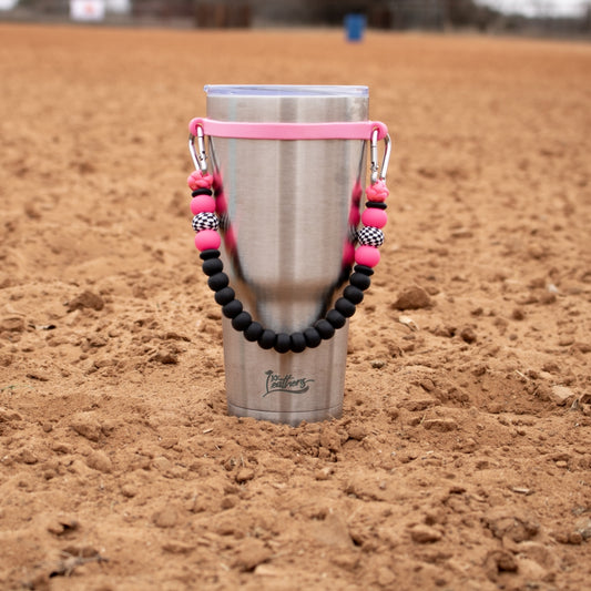 Neon Pink Black Checkered Silicone Beaded Tumbler Strap