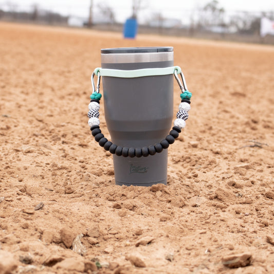 White Black Checkered Silicone Beaded Tumbler Strap