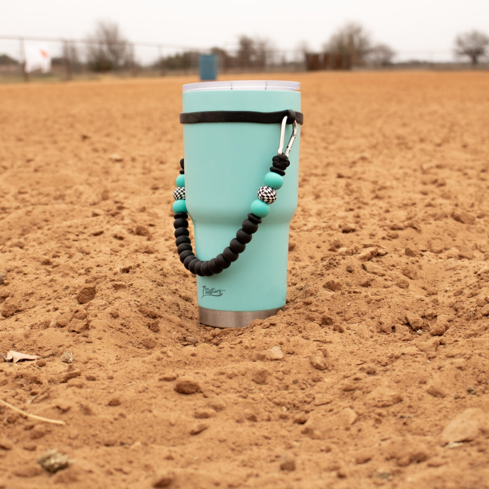 Turquoise Black Checkered Silicone Beaded Tumbler Strap