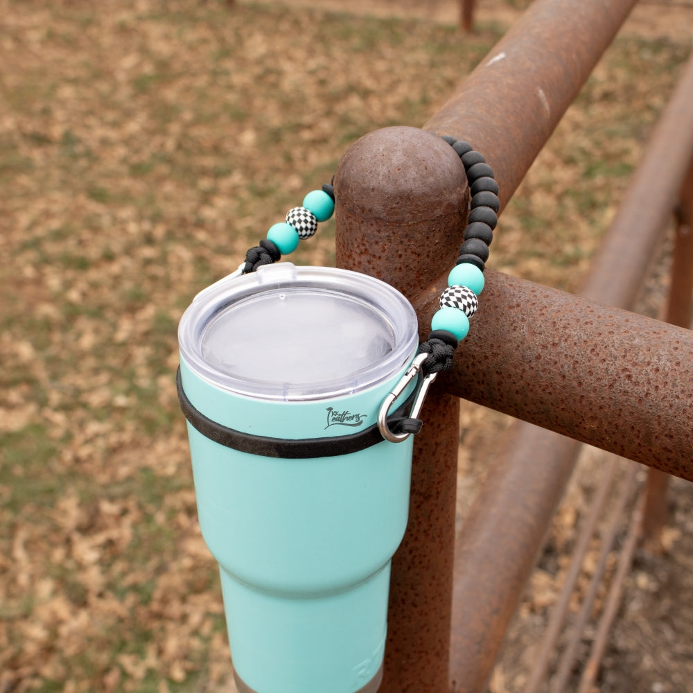 Turquoise Black Checkered Silicone Beaded Tumbler Strap