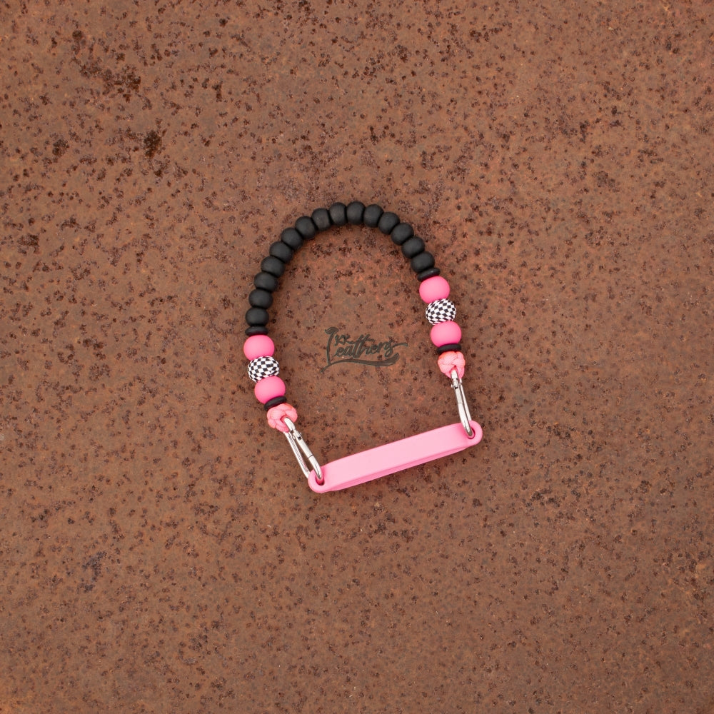 Neon Pink Black Checkered Silicone Beaded Tumbler Strap