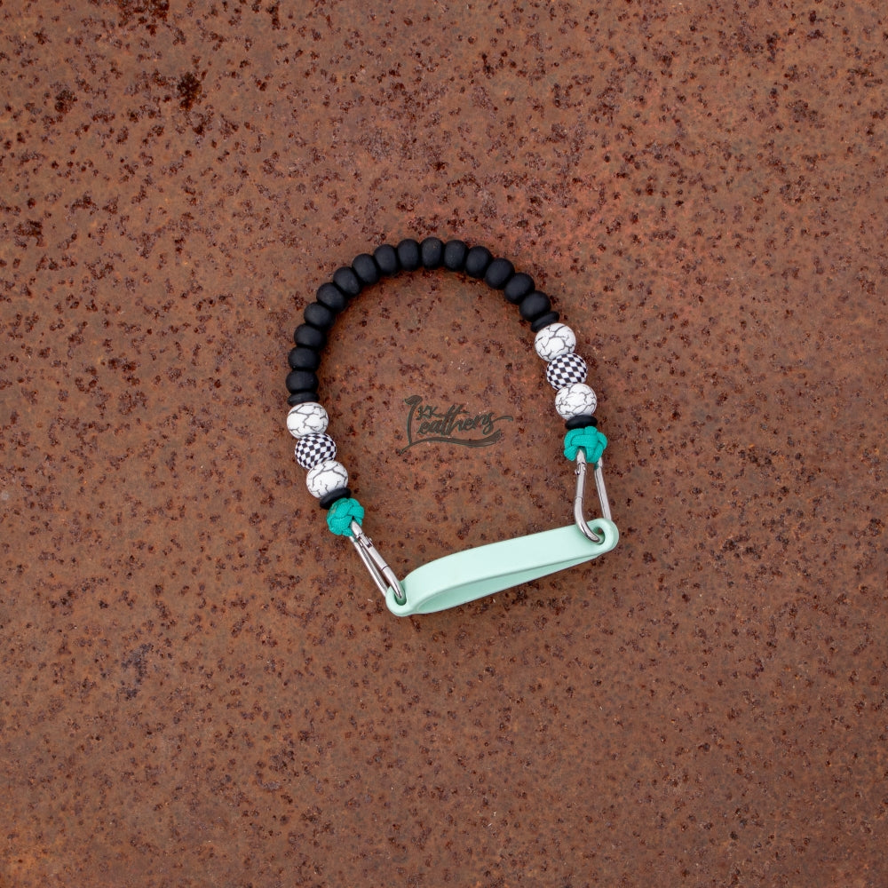 White Black Checkered Silicone Beaded Tumbler Strap